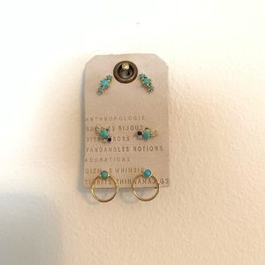 Anthropologie Set Turquoise Gold Stud Earrings